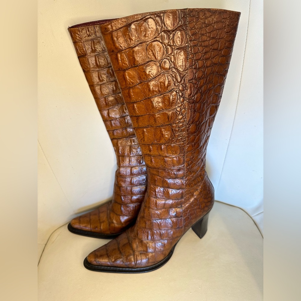 Donald J. Pliner croc leather high boots